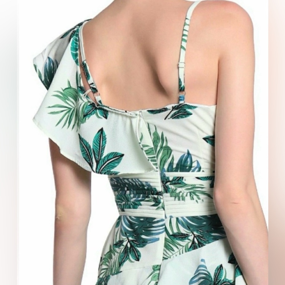 Walter Baker Tropical Inez Leaf Ruffle Maxi Dress Medium One Shoulder - Picture 3 of 7